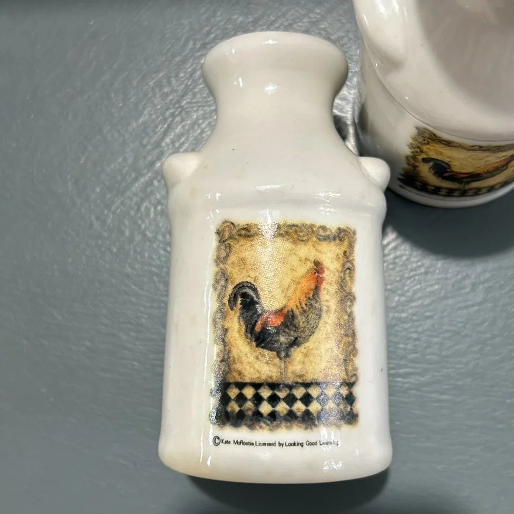 Vintage Kate McRostie ceramic rooster milk jug salt & pepper shakers